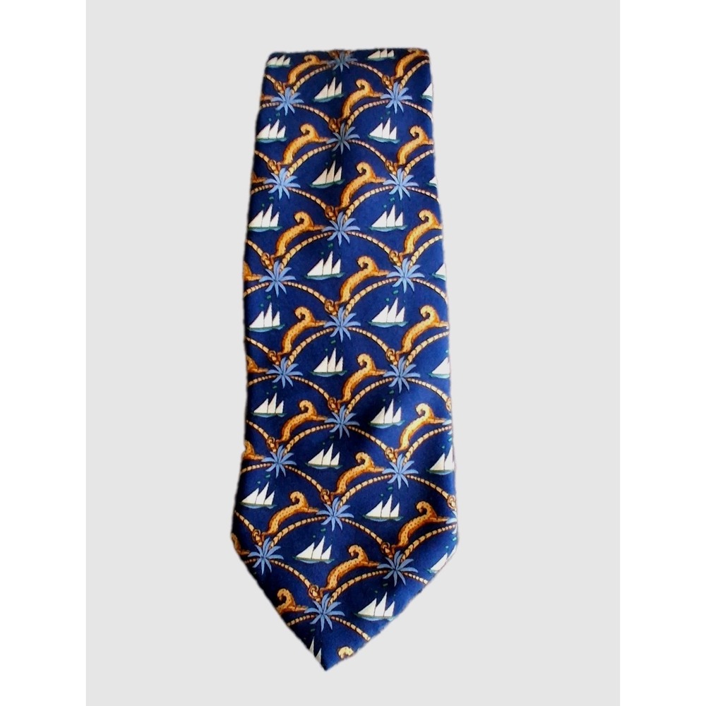 Salvatore Ferragamo Nautical Blue Geometric Neck Tie 100% Silk Made In Italy